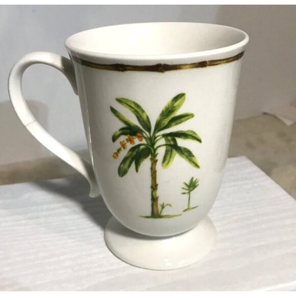 4 Palm Tree Ceramic Mugs Pedestal Base Gibson Dishwasher & Microwave Safe - Picture 7 of 12